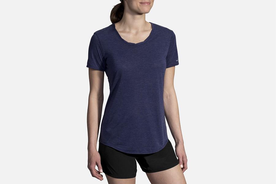 Brooks Distance Women Clothes & Running Shirt Blue QWK684172